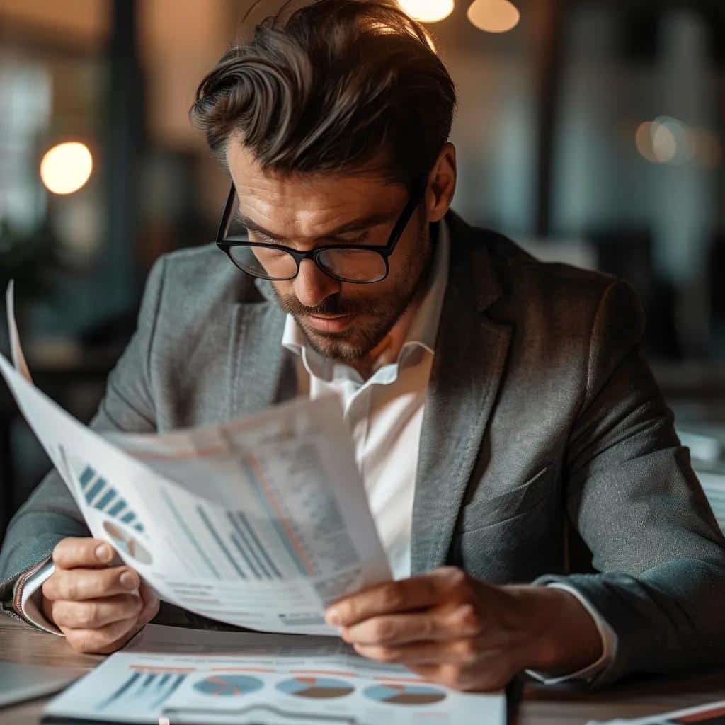 Business professional analyzing financial documents with charts and graphs, reflecting the importance of accurate business valuation in the context of selling a business in Phoenix.